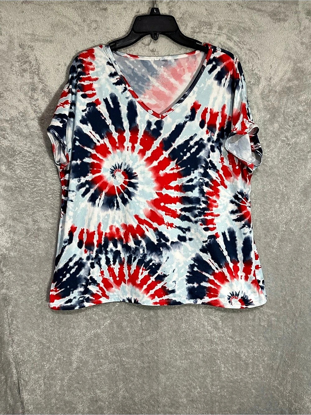 Tie-Dye Short Sleeve Top in Blue & Red Like New